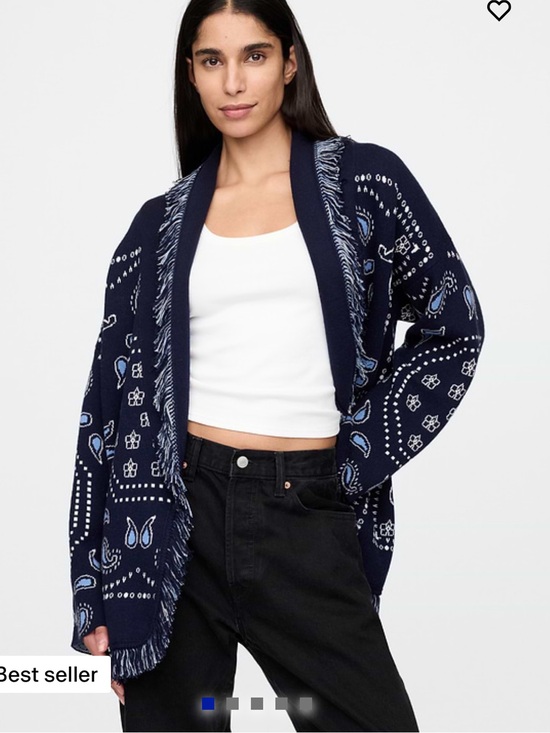 GAP Sweaters - GAP Navy Bandana-Print Fringe Open Cardigan